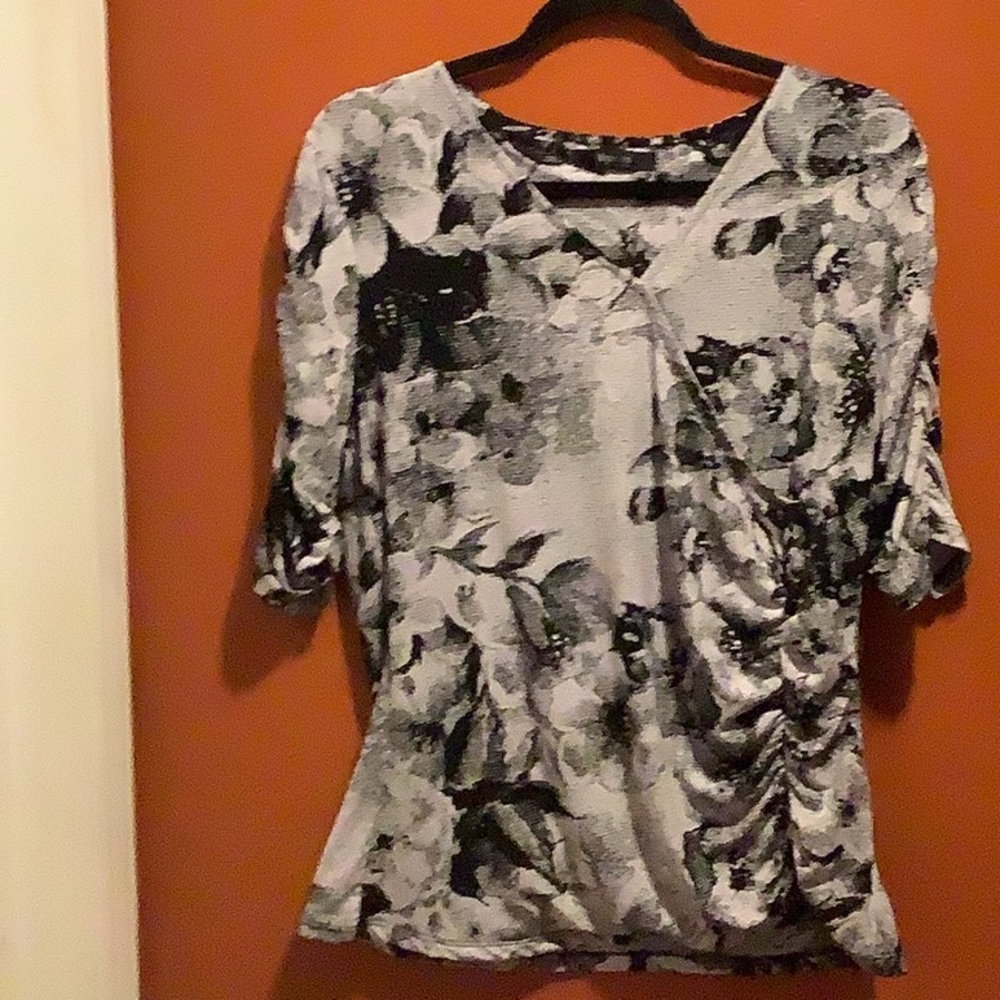 Style & Co. Black and Gray Asymmetrical Fitted Blouse